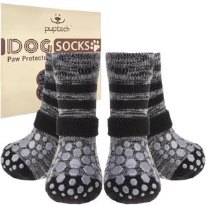 PUPTECK Non Slip Dog Socks to Prevent Licking for Hardwood Floors, Shoes for Hot Pavement Summer Small Medium Large Size Dogs Traction Control Booties Paw Protectors Boots Cold Winter (X-Small(2 Pair), Black)