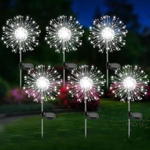 Solar Garden Lights Outdoor, 6 Pack 120 LED Twinkling Firework Lights Decorative with 2 Modes, Outdoor Waterproof Solar Starburst Light for Yard Pathway Planter Patio Decor, White