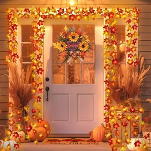 2 Pack Fall Decorations for Home Maple Leaf Lights Multicolored, Total 20Ft 40LED Battery Operated Fall Leaves Garland with Light String Autumn Harvest Table Indoor Halloween Thanksgiving Decorations