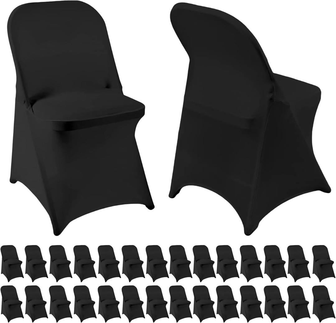 Folding Chair Covers 30 PCS Stretch Spandex Chair Covers Upgraded Universal Fitted Chair Cover Protector for Wedding,Party, Banquet, Holidays, Celebration, Decoration (Black, 30 PCS) (30pcs)