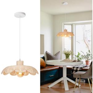 13.7" Boho Rattan Pendant Light，Adjustable Coastal Lamp Shade, Farmhouse Chandelier Vintage Hanging Lighting for Kitchen Island Bedroom Dining Room Living Room Restaurant Nursery