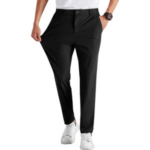 Runcati Mens Stretch Golf Pants Casual Slim Fit Dress Pants Elastic Waist Tapered Work Cropped Trousers (Medium, Black)