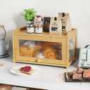 BAMBANG Bamboo Bread Box for Kitchen Countertop, Extra Large Farmhouse Bread Box with 4-Side Clear Panels, Wooden Bread Storage Container for Homemade Bread, Natural