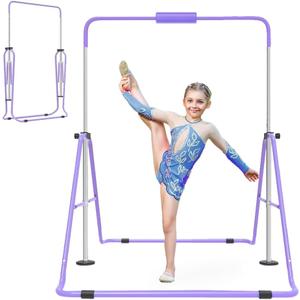 Gymnastics Bar for Kids, Adjustable Height Gymnastic Horizontal Bars with Mat, Folding Gymnastic Training Monkey Bars, Junior Expandable Training Kip Bar for Home