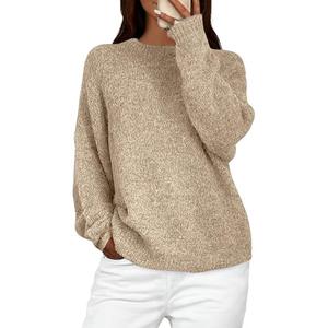 PRETTYGARDEN Womens Fall Long Sleeve Sweater Crew Neck Fuzzy Loose Fit Chunky Knit Oversized Pullover Sweaters Going Out Tops (Apricot,Small). Size Small