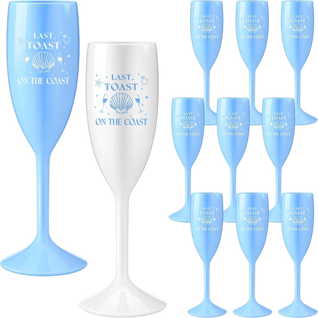 Reallnaive 12 Pcs Last Toast on the Coast Bachelorette Cups Champagne Flutes Plastic Bridal Showers Party Favors Decorations Something Blue Wine Glass Reusable Cups Supplies
