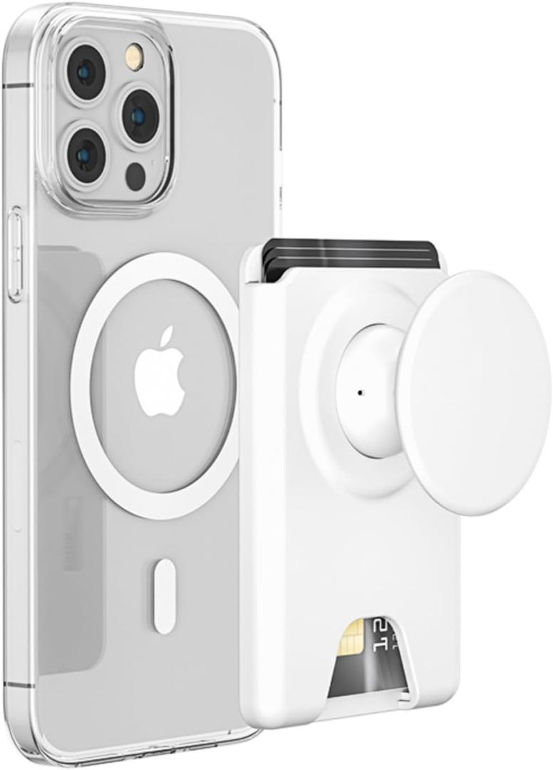 AUROX for Magsafe Phone Grip, Magnetic Wallet Stand Compatible with MagSafe Wallet Stand, Expandable Collapsible Comfortable Phone Grip Holder, for iPhone 16 15 14 13 12 Series, Fit 3 Cards, White