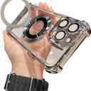 Magnetic case for iPhone 17 Pro Max with Full Camera Lens Protection(Compatible with MagSafe),Military Shockproof Slim Electroplate Bumper Clear Cover Built-in Invisible Ring Stand, Silver