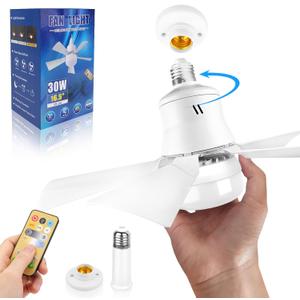 Socket Fan Light with Remote 16.5 Stepless Color Temperature and Dimming Screw in Ceiling Fan in Light Socket for Bedroom Living Room Kitchen Garage As Seen on TV, White