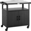 Feasto Outdoor Grill Cart with Stainless Steel Tabletop and Storage Cabinet, Movable Kitchen Island with Wheels for BBQ Food Prep, Black