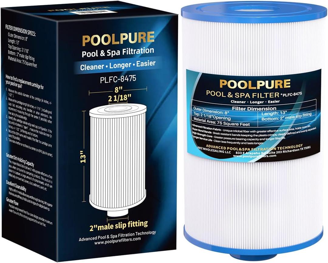 POOLPURE C-8475 Spa Filter Replaces Unicel C-8475, Pleatco PCS75N, Coleman Spas 75, 100594, 3301-2262, Filbur FC-3320, Maax Spas, 75 Sq.ft. Hot Tub Filter Cartridge 1pack