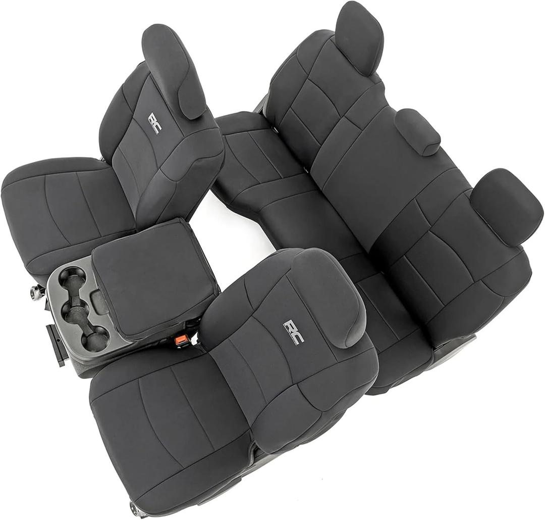 Rough Country Neoprene Seat Covers for Dodge Ram (2019-2024) - UV & Water Resistant, Foam Padded Truck Seat Covers - Full Set, Black, Front & Rear