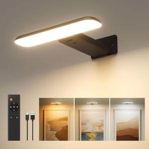 FULEN Rechargeable Picture Lights for Wall, Wall Lights Battery Powered with Remote, Art Lights for Paintings, Picture Frame Lights for Wall,Dart Board Light with 3 Color Temperatures,Black