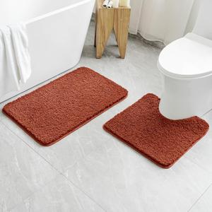 MIULEE Rust Bathroom Rugs Set 2 Piece, Soft Absorbent Microfiber Bath Mat and U-Shaped Contour Toilet Rug, Non Slip Quick Dry Washable Plush Shaggy Bath Rugs for Bathroom20"x20"+20"x30"