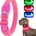 LED Lighted Reflective Dog Collar for Night Safety, USB Rechargeable, Glow Collar for Dogs, Waterproof, Adjustable Flashing (Pink, Small)