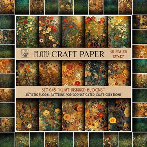 Scrapbook Paper (30 pages 12"x12") Klimt-Inspired Blooms: Artistic Floral Patterns for Sophisticated Craft Creations FLONZ Vintage Styled Double Sided Paper Pad for Craft Cardmaking