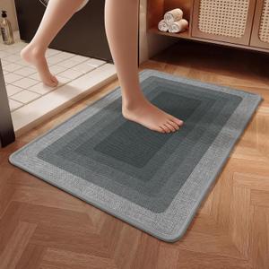 Ultra Thin Quick Dry Bath Mat, Super Absorbent Non Slip Shower Rug, Low Profile Bathroom Floor Mat Fits Under Door, Machine Washable Grey 16x24