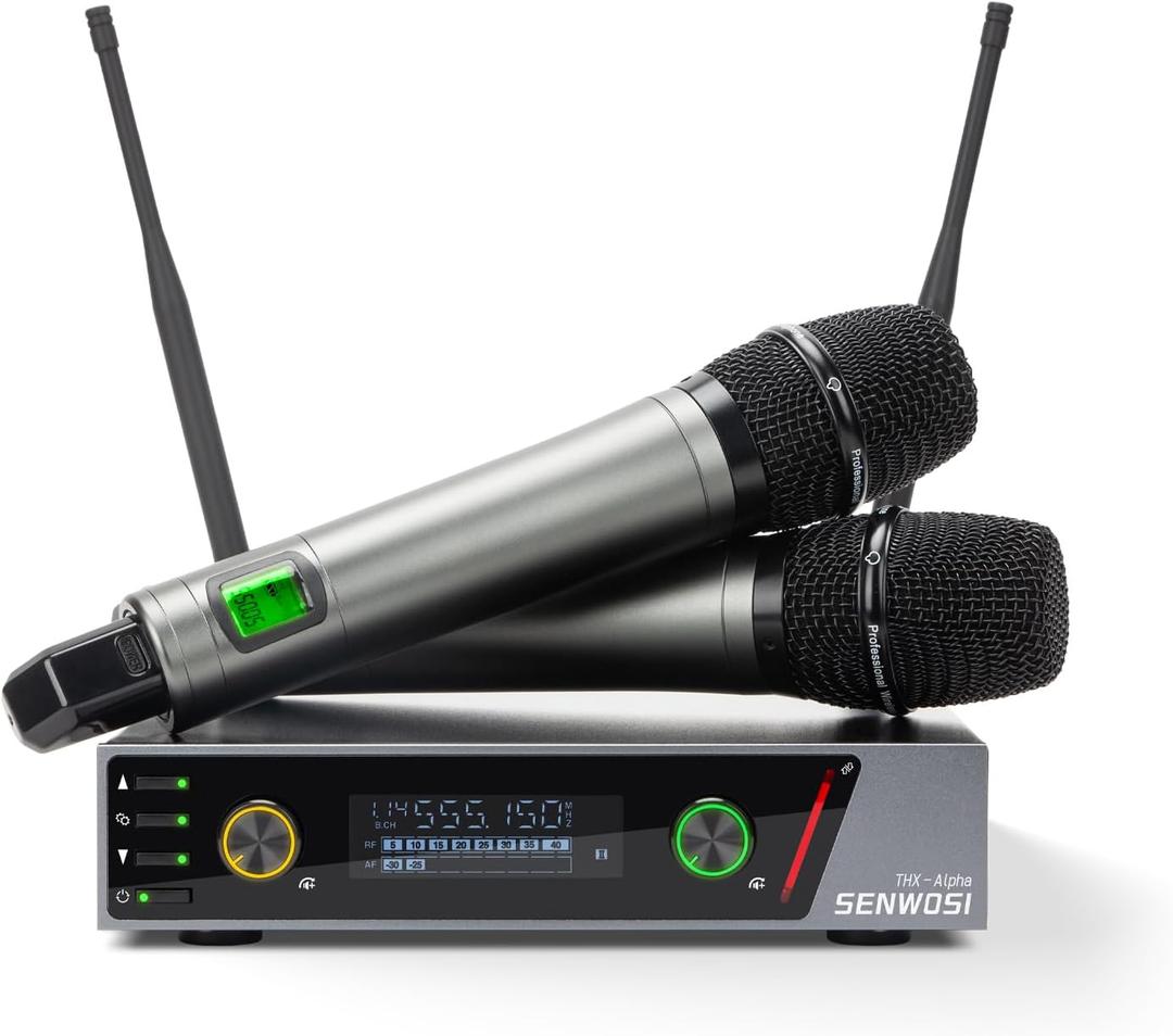 Dual-Channel UHF Wireless Microphone System with Auto Scan & IR Sync  200 Channels, 400ft Range, Cardioid Mics, Metal Body, LCD Display for Live Events, Recording, Stage Performances