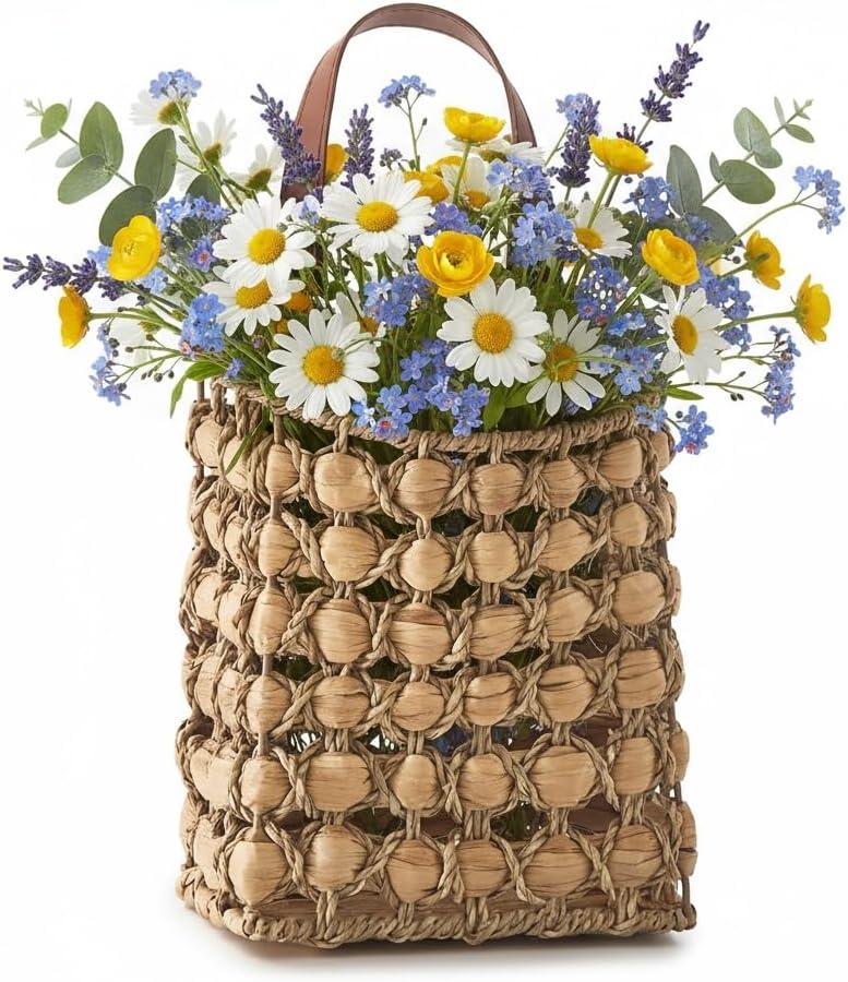 Handwoven Hanging Basket for Wall Baskets-Water Hyacinth Hanging Basket for Front Door, Wall/Door Baskets for Organizing, Storage, Flowers Dcor (Water Hyacinth-02)