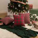 AQOTHES Pack of 2 Christmas Plaid Decorative Throw Pillow Covers Scottish Tartan Cushion Case for Farmhouse Home Holiday Decor Red and Green, 20 x 20 Inches
