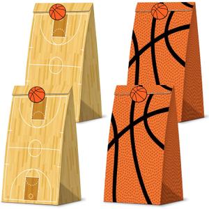 KERINGO 30 Pack Basketball Party Decorations Basketball Gift Bags Paper Treat Snacks Bags Basketball Print Goodie Bags with Stickers for Sports Theme Party Decorations