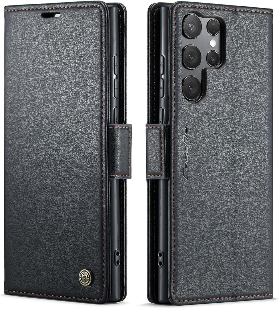 Newhalper for Samsung Galaxy S25 Ultra Case Wallet Leather [Card Holder][RFID Blocking][High-Grade Leather] [Wireless Charging] for S25 Ultra Phone Case (Black)