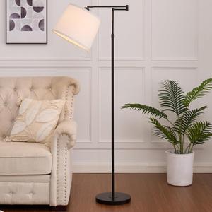 55"-65.5" Adjustable Floor Lamp for Living Room, Black Swing Arm Floor Lamps for Home, Modern Standing Lamp, Tall Black Floor Lamp for Reading, Home Office, Nursery, Bedroom