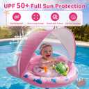 Inflatable Baby Pool Float with Sun Canopy, UPF50 Sun Protection, Portable & Easy to Store, Padded Safety Seat with, Includes Air Pump, with Toys Baby Swim Float for 6-36 Months Boys & Girls