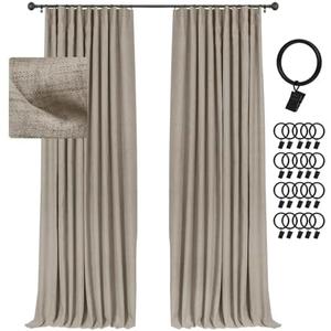 INOVADAY 100% Blackout Curtains for Bedroom, Black Out Curtains 84 Inch Long, Clip Rings Linen Blackout Drapes, Thermal Insulated Room Darkening for Living Room, 2 Panels - Fauxlinen,W50xL84
