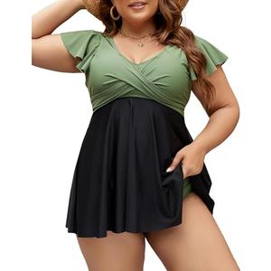 Edelqual Women's Plus Size Tankini Swimsuits Swim Dress Tummy Control Bathing Suits Two Piece High Waisted Swimwear 2025 3XL