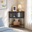 VECELO 3 Tier Corner Cabinet,Corner Table Shelf with Storage Cabinet,Industrial Metal Frame and Wood Shelves Organizer for Small Spaces in Living Room/Bedroom/Kitchen (Brown)