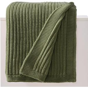 Chunky Knit Olive Green Throw Blanket 60"x80",Soft Cozy Knitted Blanket for Couch Sofa Bed, Cute Decorative Spring Throw for Living Room