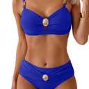 Eomenie Bikini Sets for Women Color Block Two Piece Bathing Suit V Neck Tie Back Swimsuit,XL
