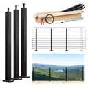 Muzata 8-12FT Modular Black Cable Railing Kit 36 Inch 3 Level Post Kit Complete Set Cable Railing System for Decks Length Adjustable Easy DIY with Paper User Guide (No Handrail) RW49