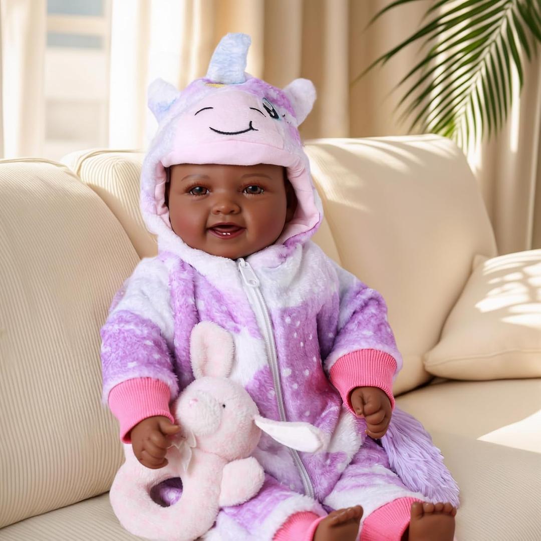 BABESIDE Value 5-Piece Black Baby Doll Set  Includes 15-Inch Lifelike Doll, Clothing, Birth Certificate, Bottle and Magnetic Pacifier, Soft Body Realistic Newborn Gift for Kids Age 3+