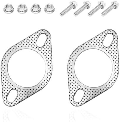 FSTURIOS 2PCS Car Exhaust Gasket, Ultra Seal 2-Bolt 2.5 Inch Exhaust Flange Gasket Replacement with 4 Screws, Reinforced High Temp Exhaust Manifold Gasket for Turbo Catback Headers