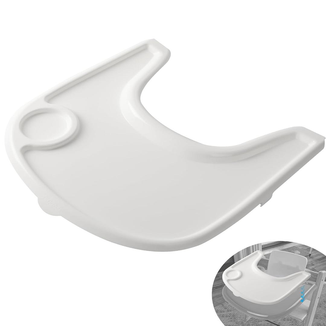 High Chair Tray Cover Compatible with Stokke Tripp Trapp Chair with Cup Holder - Smooth Surface and Strong Suction - Made with Food-Safe Plastic (BPA BPS BPF Lead Phthalate Free) - White