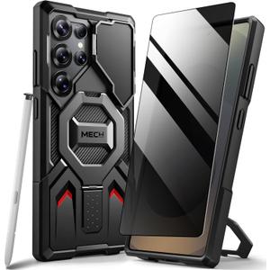 TONGATE Magnetic for Samsung Galaxy S25 Ultra Case with Privacy Screen Protector, [Compatible with MagSafe][Camera Protective Cover][Military-Grade Protection] Ring Stand Phone Case S25 Ultra, Black