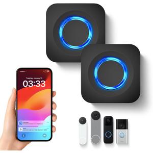 WIFI Wireless Doorbell Chime Compatible with Ring, Nest, Blink Video Doorbells, Smart Indoor Doorbell Receiver with LED Flash Alert for Home Security (2 Pack)