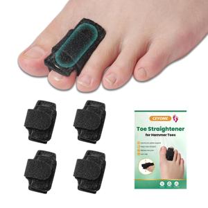 Hammer Toe Straightener for Women & Men - 4 Pack Adjustable Toe Splints for Hammer, Bent & Curled Toes - Soft & Breathable Toe Corrector & Protectors for Walking, Running & Rest Black
