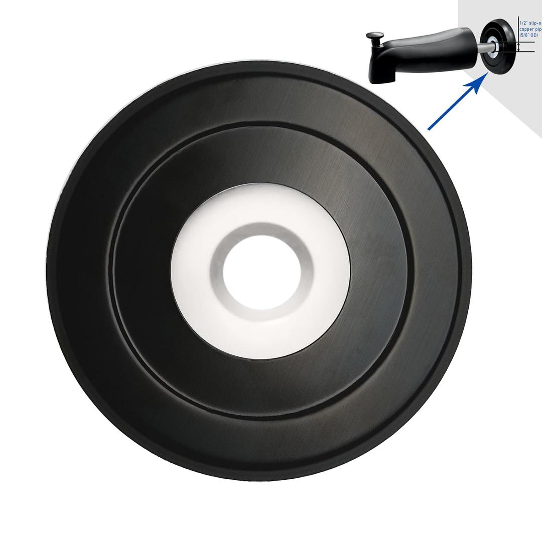 1/2" Thick Spacer for Tub Spout, Flange Trim Ring for Bath Faucet, Eschutcheon Cover Plate for Spigot with Split PVC Blocking Water, Shower Pipe Remodeling Sealer (304SUS-Matte Black)