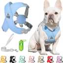 Patas Lague Dog Harness with Leash Set Adjustable Soft Padded Step-in Dog Vest No Choke No Pull Reflective for Small Medium Pets with Poop Bags and Dispenser, Solid and No-chew, Blue M