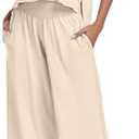 PrinStory Summer 2 Piece Outfits for Women Cotton Pajama Sets Wide Leg Pants Lounge Sets Tracksuits Loungewear, M, Beige
