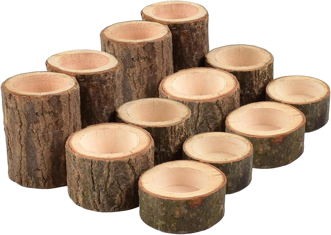 Yikko Tea Light Candle Holders, Personalized Wooden Votive Tealight Holders for Wedding Centerpieces for Table, Valentine's Day |Christmas Party |Home Decoration (Set of 12 (0.98", 1.65", 2.75"))
