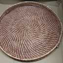 Round Rattan Woven Serving Tray with Handles Ottoman Tray for Breakfast, Drinks, Snack for Coffee Table, Home Decorative (16.9 inch, Honey Brown)