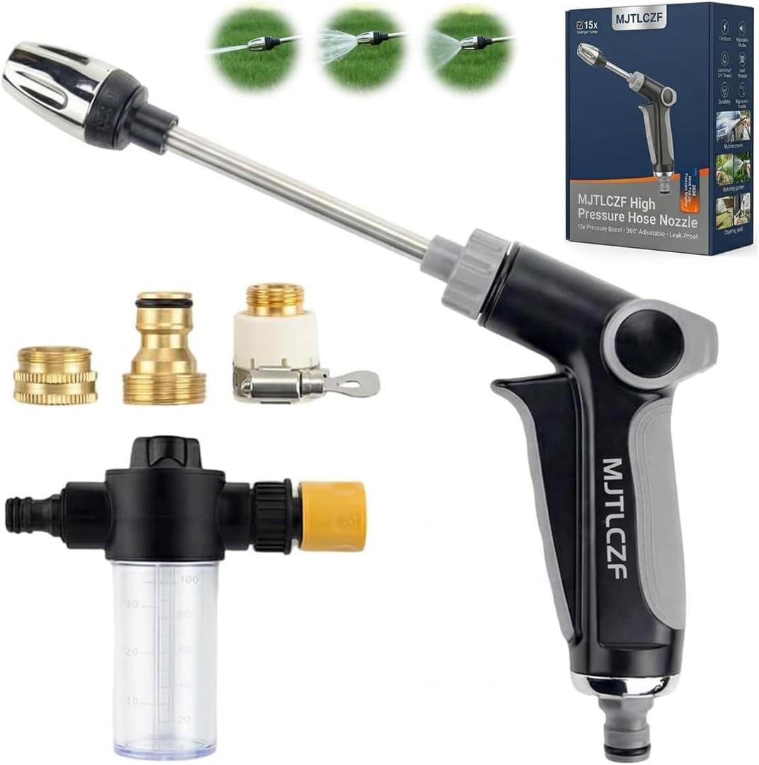 High Pressure Hose Nozzle,Pressure Washer Power Jet Water Gun Heavy Duty Pocket Arrow Watering Sprayer for Cleaning Lawn Garden Hose Yard Pets Car 360 Rotating Foam Cannon Three Modes (5)