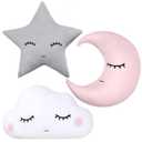 Chunful 3 Pcs Moon Star Cloud Plush Pillows Soft Stuffed Nursery Decor Cushions for Bedroom Home Decor(Pink Gray White)