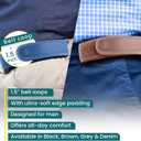 BeltBro Pro for Men and Women Elastic No Buckle Invisible Belt Patented Metal Free TSA Soft Adjustable Side Tactical Belt (Blue)