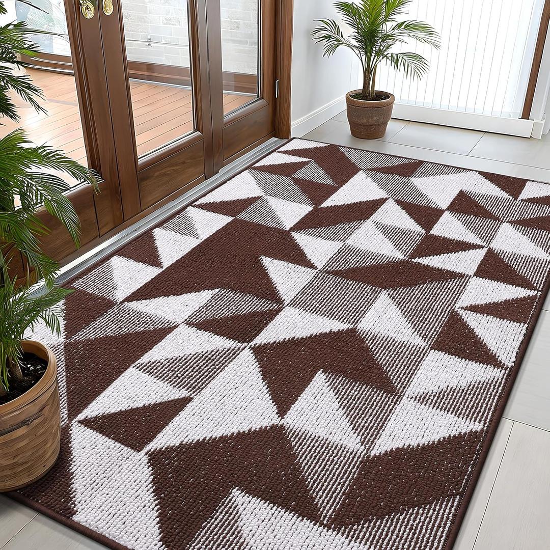 OLANLY Large Door Mat Indoor Entrance Washable 59x35, Odor-Free Low-Profile Front Back Geometric Doormat, Absorbent Resist Dirt Entry Carpet, Easy to Clean Sturdy Floor Mats for Entryway, Dark Brown OLANLY Large Door Mat Indoor Entrance Washable 59x35, Odor-Free Low-Profile Front Back Geometric Doormat, Absorbent Resist Dirt Entry Carpet, Easy to Clean Sturdy Floor Mats for Entryway, Dark Brown