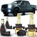 Fit For Ford F150 2004-2014 LED Bulbs Combo,9008 H13 High&Low Beam+9145 Fog Light Bulbs,6000K White,500% Brightness,9008 9145 Light Bulbs, Plug and Play, Pack of 4